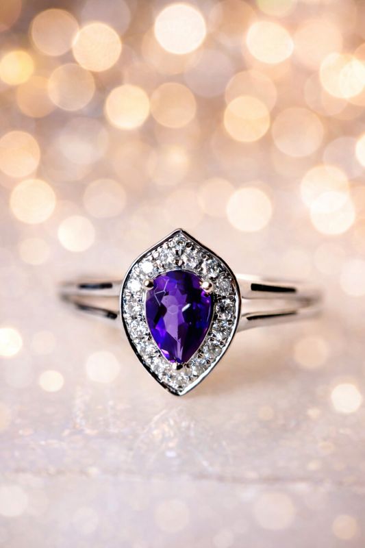 25548058  14k White Gold Amethyst & Diamond Ring