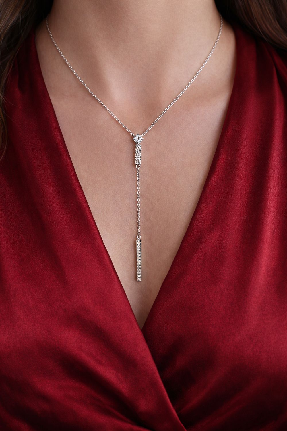 Breuning 61/01487-6 Sterling Silver White Sapphire Drop Necklace