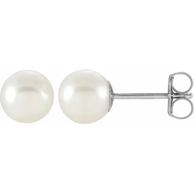 1608  14k White Gold Freshwater Pearl Stud Earrings