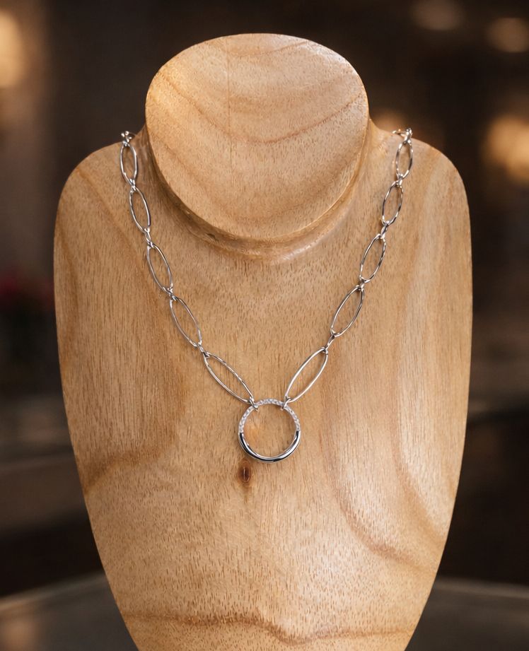 Breuning 61/01551-4 Sterling Silver White Sapphire Paperclip Necklace