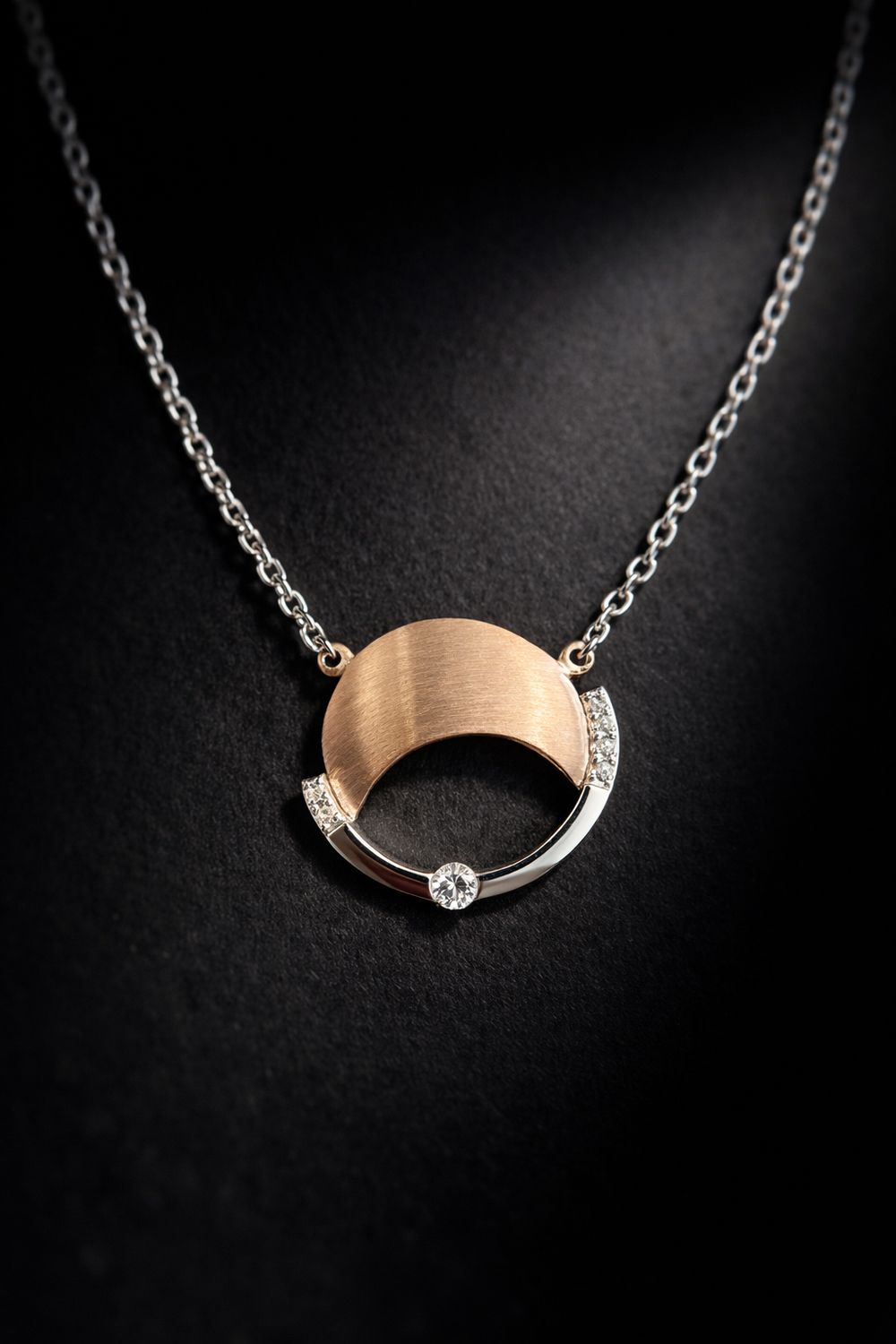 Breuning 61/01456-3 Two-Toned Circle Necklace with White Sapphires Breuning 61/01456-3 Two-Toned Circle Necklace with White Sapphires