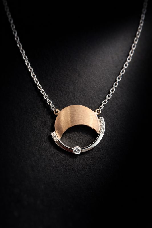 Breuning 61/01456-3 Two-Toned Circle Necklace with White Sapphires