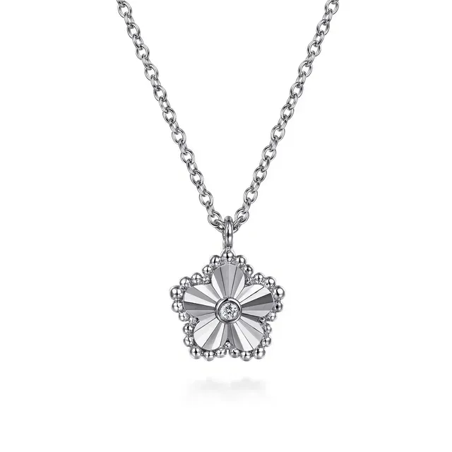 Gabriel NK7913SV5JJ Sterling Silver Diamond Flower Necklace Gabriel NK7913SV5JJ Sterling Silver Diamond Flower Necklace