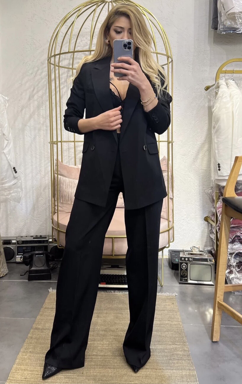 Formal Suit – Blazer &amp; Palazzo Trousers -Black