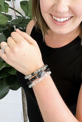 Stackable Stretch Beaded Bracelets - Kiwi & Black Stackable Stretch Beaded Bracelets - Kiwi & Black