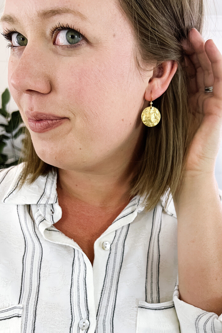 Textured Brass Round Coin Earrings