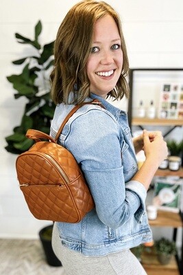 Brown Quilted Mini Backpack 