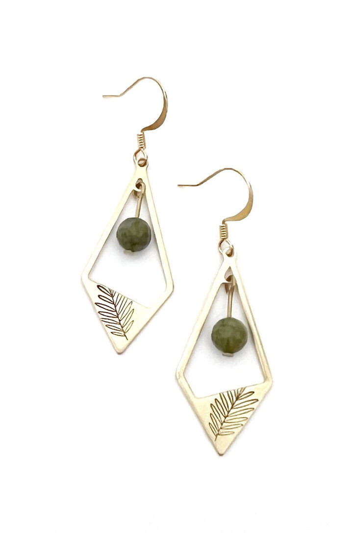 Brass Diamond Branch Leaf Earrings