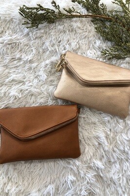 Asymmetrical Fold Over Clutch w/ Gold Accents