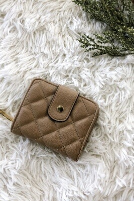 Taupe Quilted Mini Wallet w/ Zipper