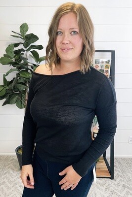 Black Long Sleeve Knit Top w/ Ribbed Sleeves Black Long Sleeve Knit Top w/ Ribbed Sleeves