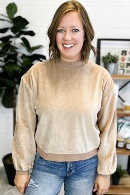 Tan Terry Mock Neck Pullover