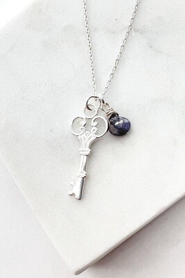 Sterling Silver Labradorite Key Necklace