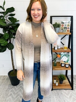 Brown Cream & Tan Open Cardigan Duster Brown Cream & Tan Open Cardigan Duster
