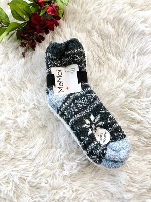 Grey Blue Snowflake Fuzzy Socks (3 pair) 