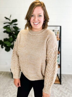 Sand Speckled Cable Knit Sleeve Sweater Sand Speckled Cable Knit Sleeve Sweater