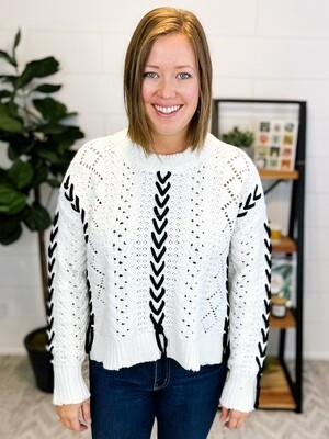 White w/ Black Lace-Up Sweater