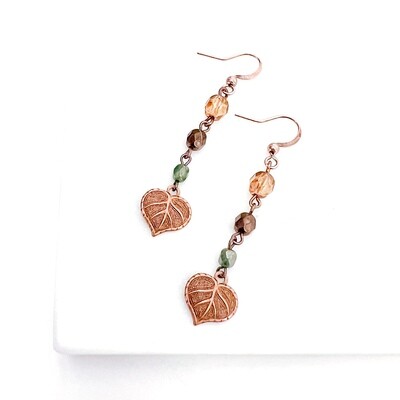 Copper Nouveau Leaf Crystal Earrings