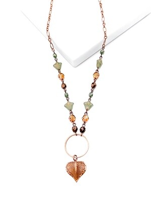 Copper Nouveau Leaf Crystal Necklace