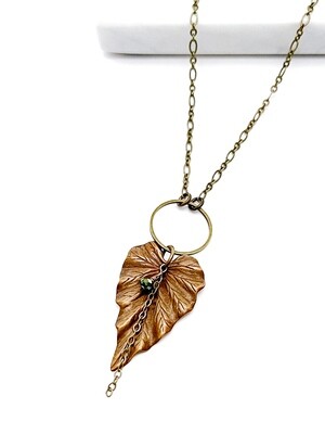 Antique Brass Woodland Leaf Necklace