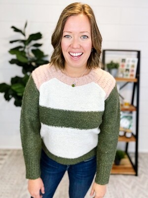 Green & Pink Colorblock Sweater