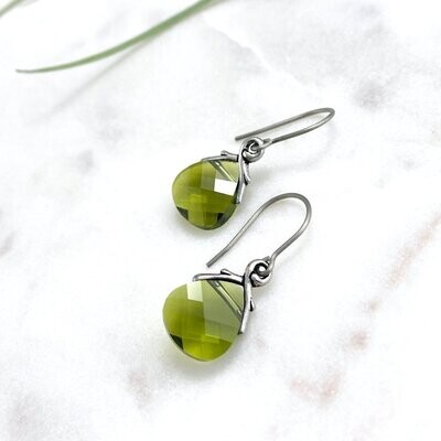 Olive Green Crystal Branch Earrings