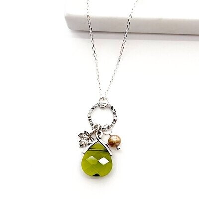 Sterling Silver Olive Green Branch Necklace