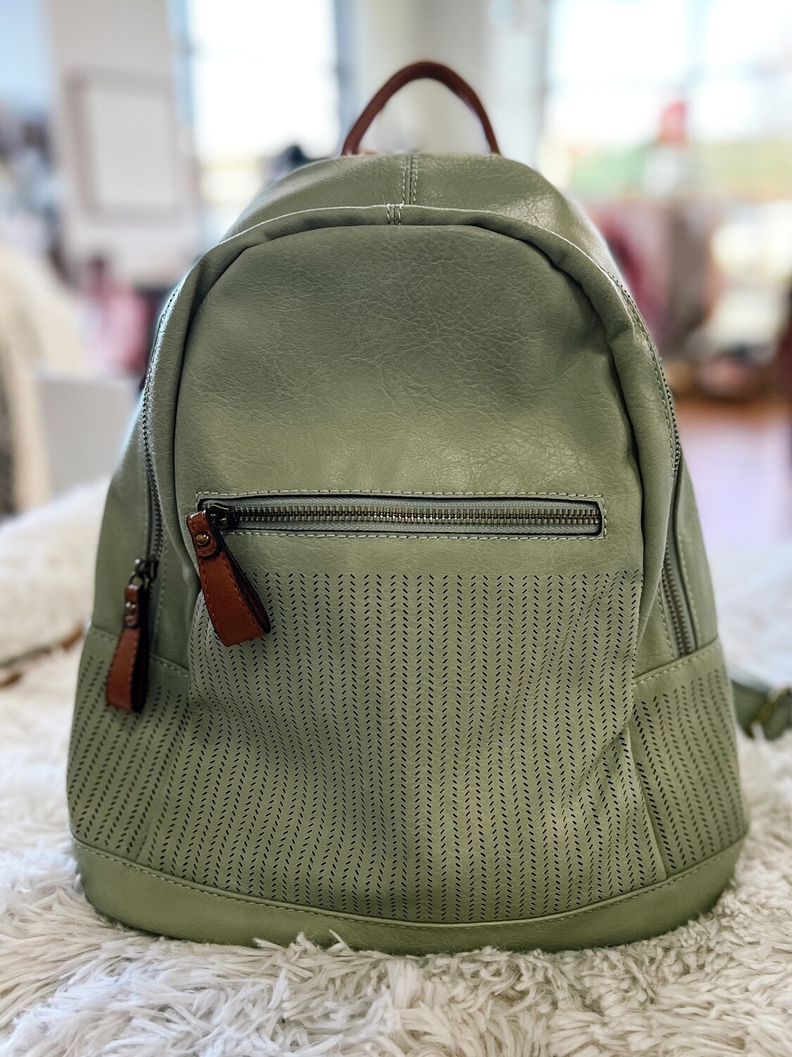 Sage Green Backpack w/ Tan Accents | Mod Mountain Boutique