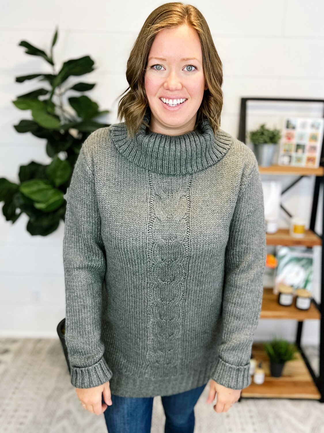 Cloud Gray Cableknit Cowl Neck Sweater
