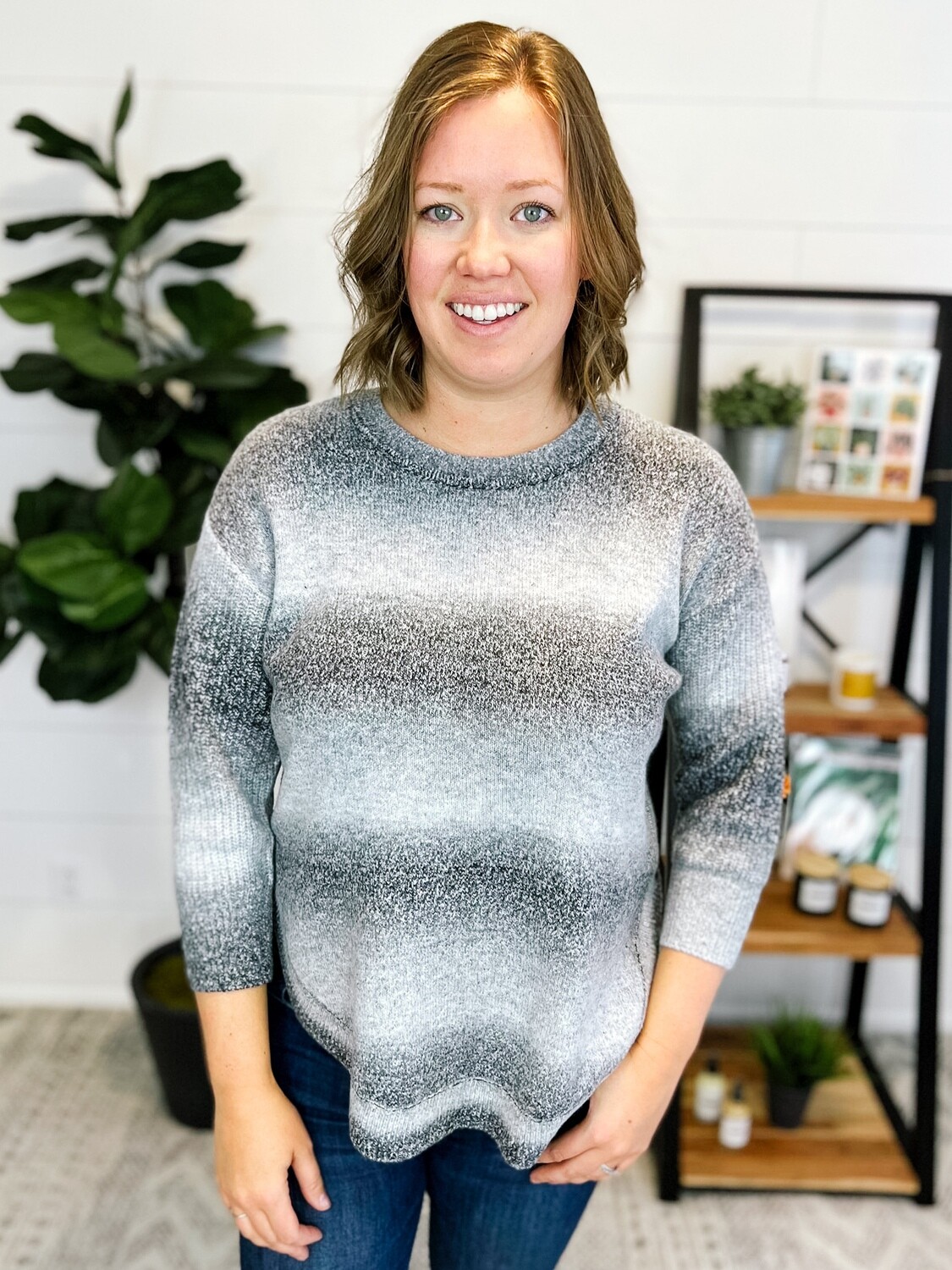 Grey Ombre Sweater w/ Curved Hem