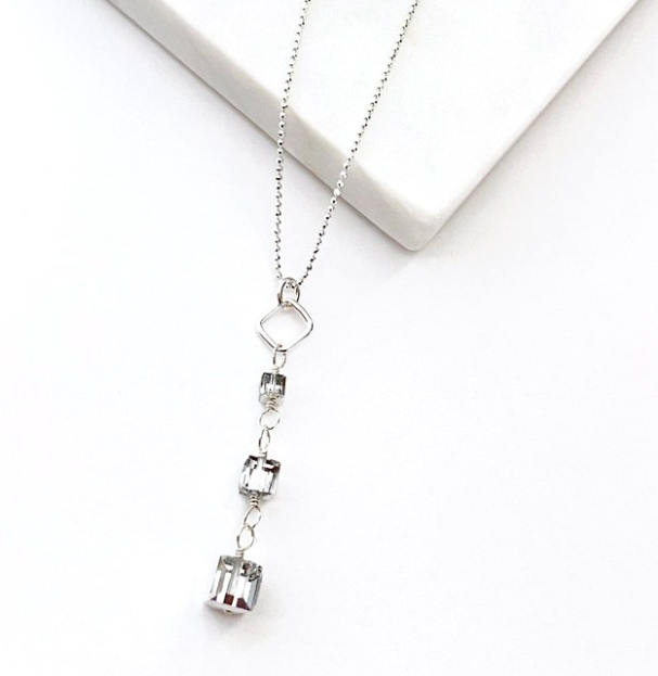 Crystal Comet Square Dangle Necklace