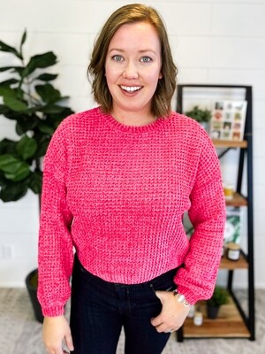 Bright Pink Chenille L/S Crewneck Sweater