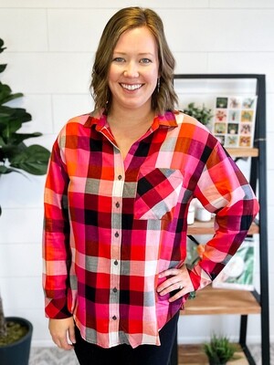L/S Rouge Plaid Tunic w/ Slit Back L/S Rouge Plaid Tunic w/ Slit Back