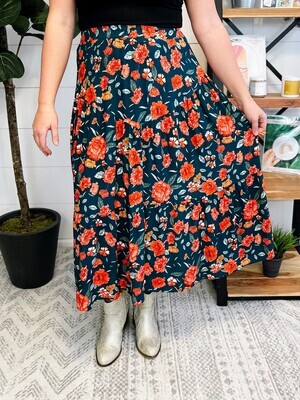 Teal & Poppy Floral Printed Skirt Teal & Poppy Floral Printed Skirt