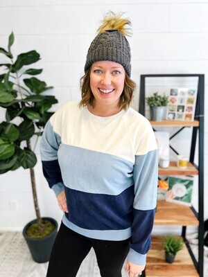 Ivory & Blue Colorblock Sweatshirt 