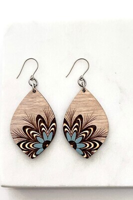 Maple Wood Engraved Flower Earrings