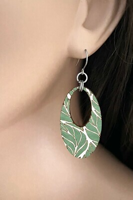 Maple Wood Engraved Leaf Oval Earrings