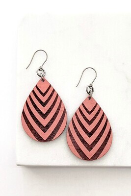 Maple Wood Coral V Stripe Earrings