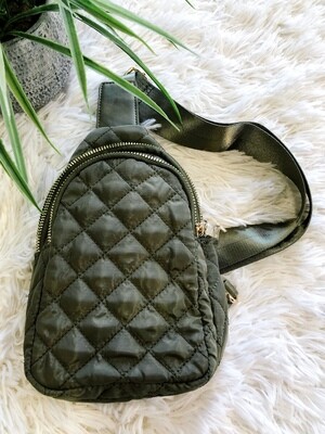 Olive Quilted Puffer Sling Bag