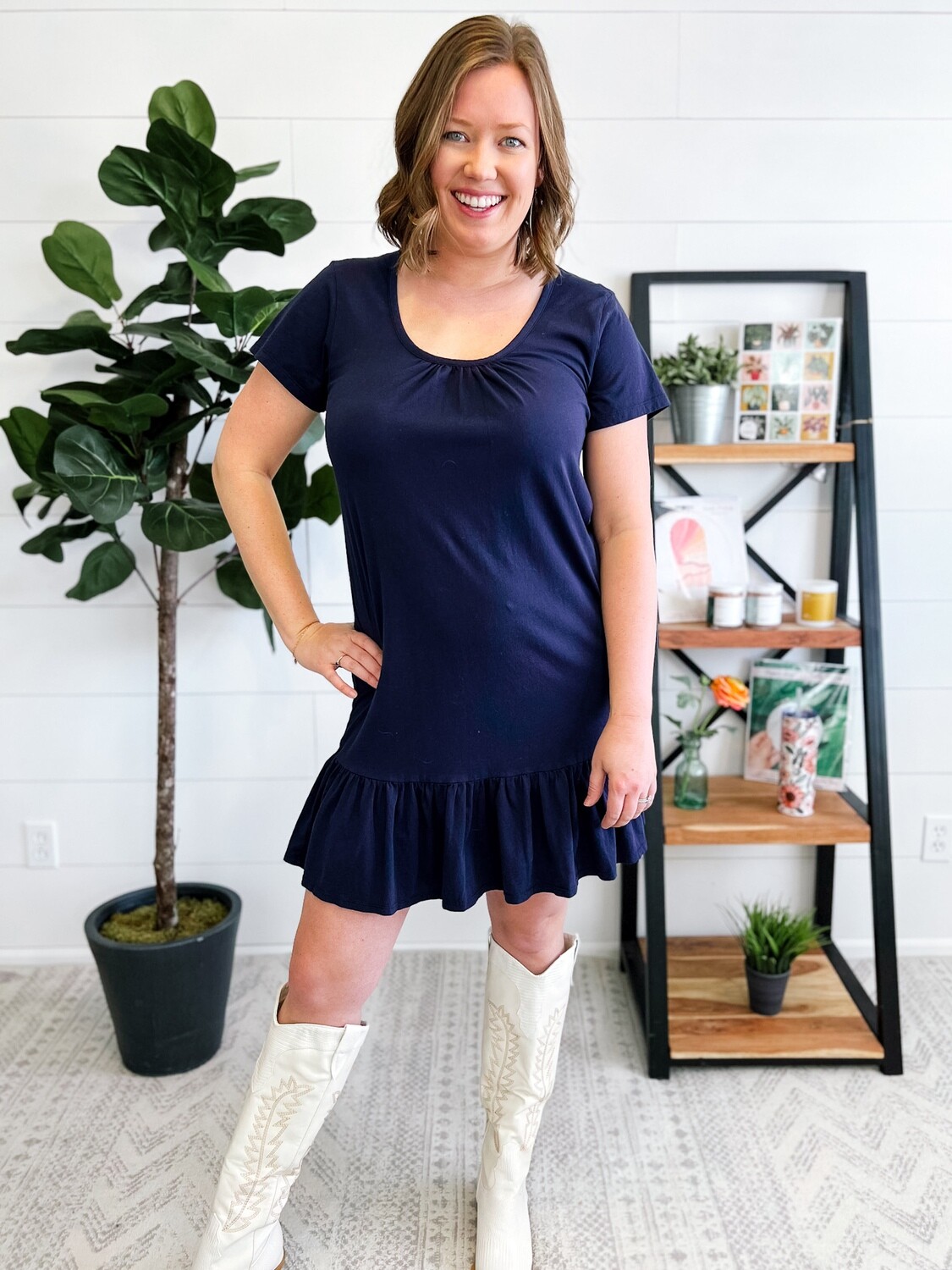 Navy T-shirt Dress w/ Bottom Ruffle | Mod Mountain Boutique