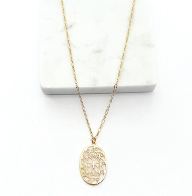 Brass Oval Floral Filigree Necklace Brass Oval Floral Filigree Necklace