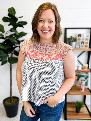 Stripe Sleeveless Top w/ Mix Print Stripe Sleeveless Top w/ Mix Print