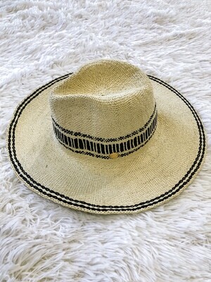 Black Patterned Straw Beach Hat