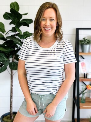 White Knit Top w/ Navy Stripe White Knit Top w/ Navy Stripe