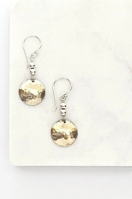 Silver and Brass Domed Hammered Earrings