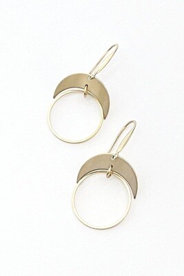 Brass Half Moon Circle Earrings