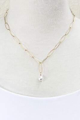 Gold Filled Textured Oval Classic Pearl Necklace