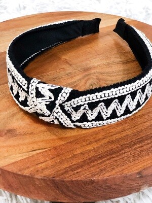  Black W/ Cream Embroidered Headband