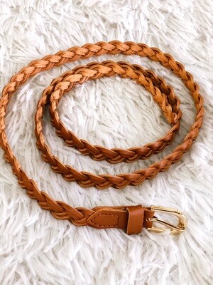 Camel Faux Leather Skinny Belt