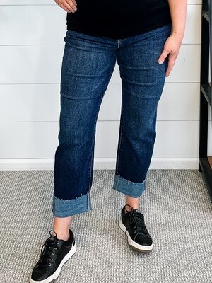 Girlfriend Raw Cut Cuff Denim Jeans